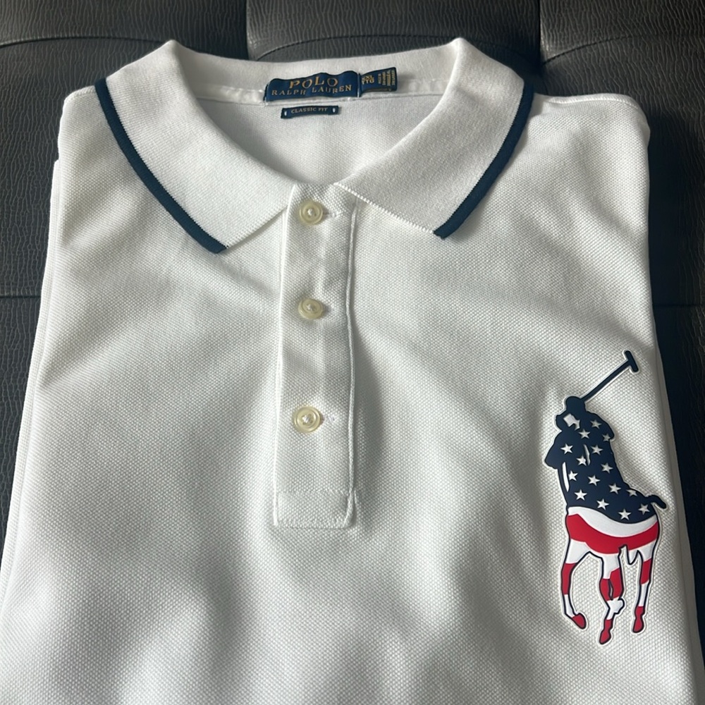 Ralph Lauren White Polo with Navy and Red Accents